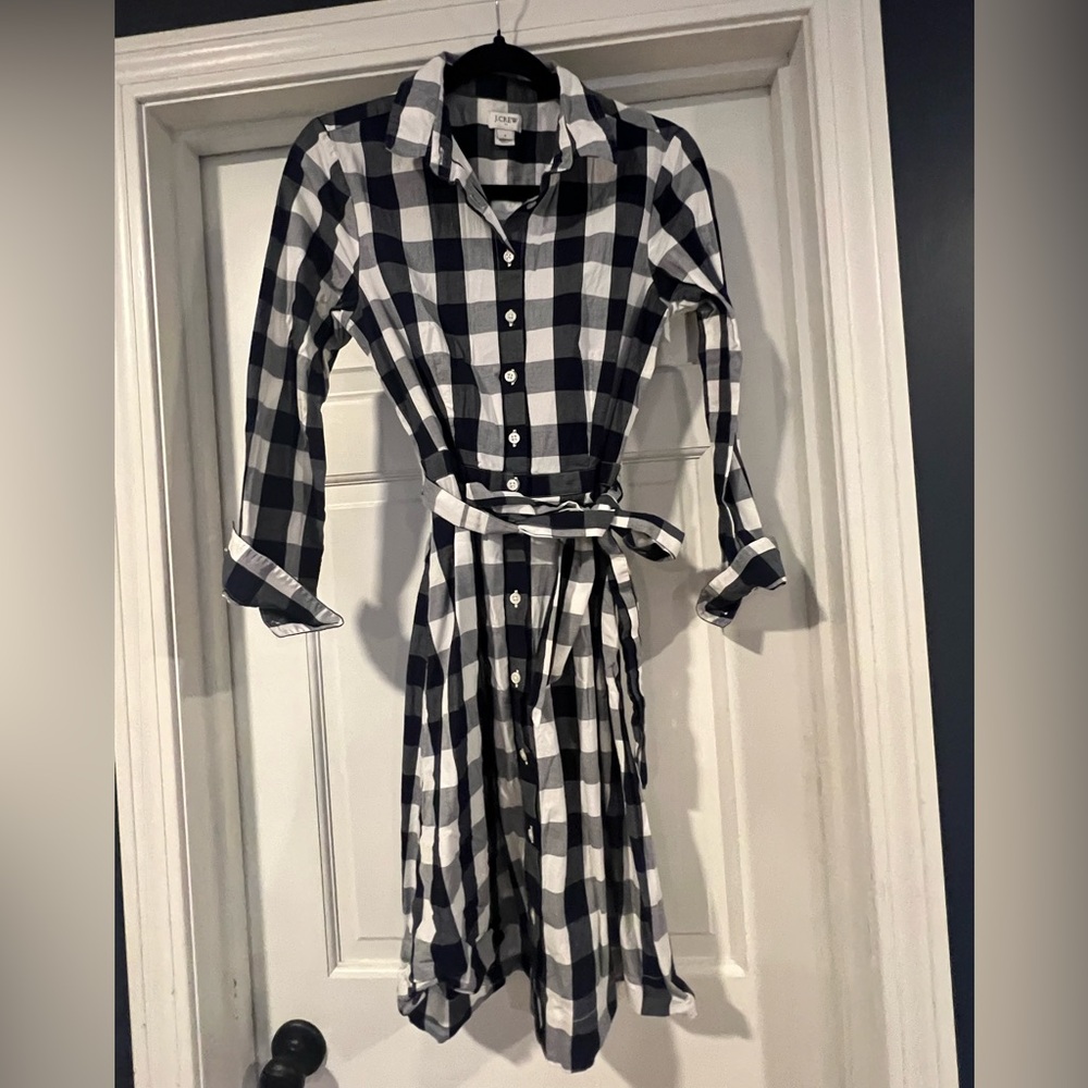 Blue and White Checkered Shirt Dress